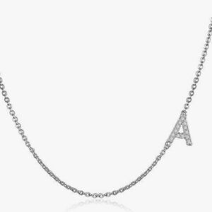 Turandoss Sideways A Initial Necklace In Silver 14K White Gold Plated Copper